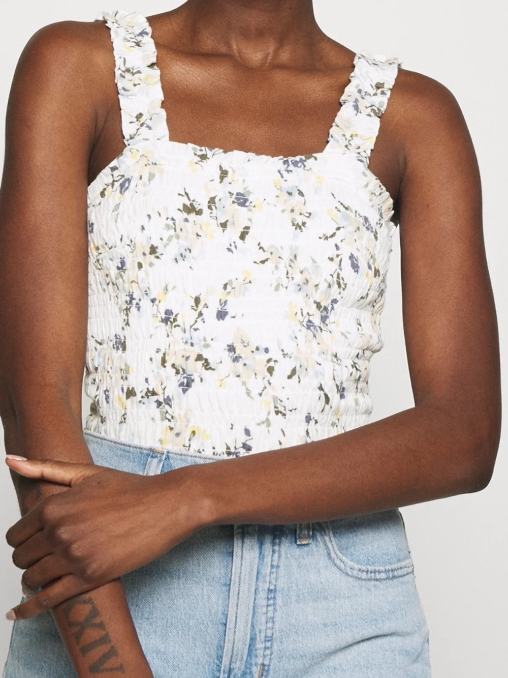 Abercrombie & Fitch All Over Smocked Wide Strap Cami with Ruffled Straps